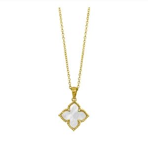 Flower White Mother of Pearl Necklace 14 K gold P #4
